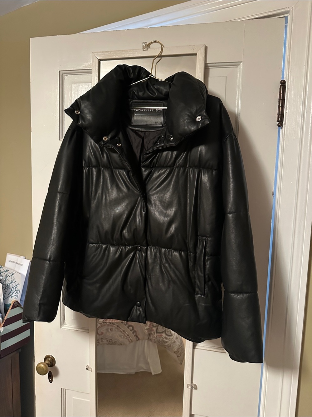 bagatelle Black Faux Leather Puffer Jacket